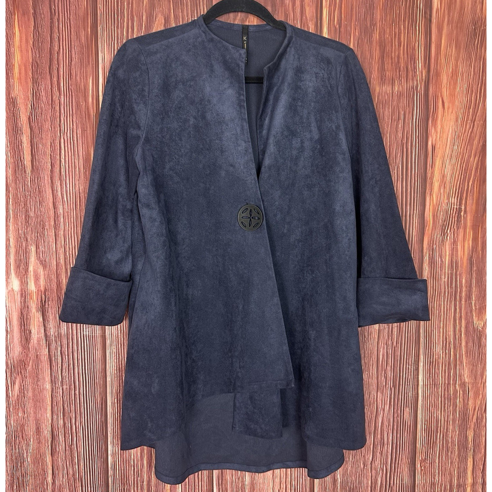 IC by Connie K Collection Asymmetrical Faux Suede Blue Jacket Size Small S